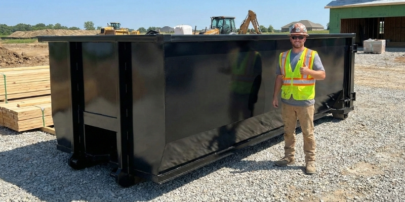 black dumpster in a farm