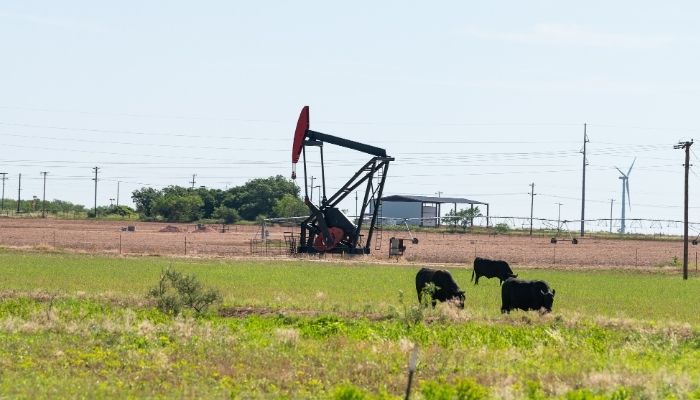 pumpjack on oilfields in prairie of snyder texas