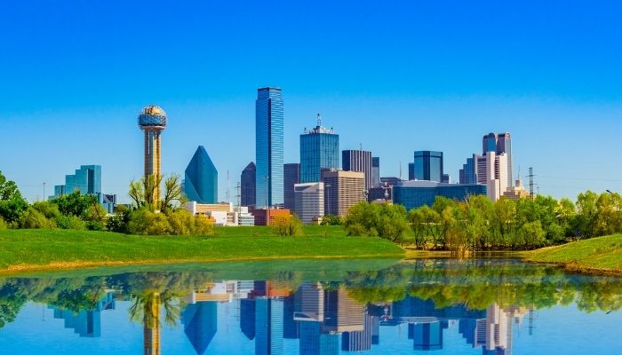 view of skyline across the river in garden city texas